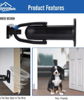 Dead Quiet Latch Hook Door Stopper With Slick Rubber Bumper And Sound Dampening Padding To Shield Walls And Keep Doors Chill Zinc Alloy Heavy Duty Black Pack shown in use with dog.