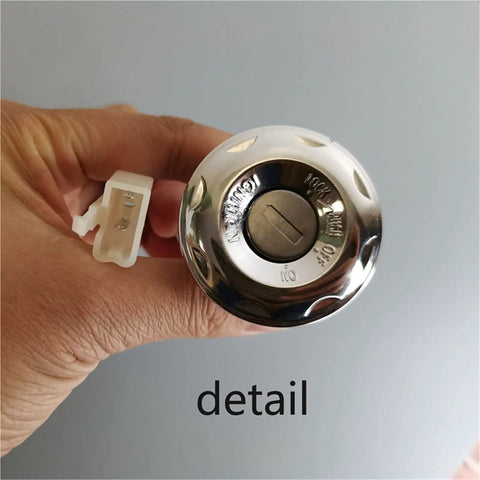 Close-up of Universal Motorcycle Ignition Key Switch With Power Lock for Motorcycles Scooters and Electric Bikes, detail view.