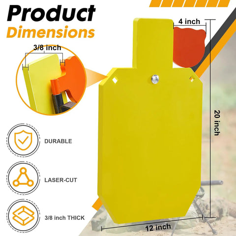 AR500 Hardened Steel Shooting Target System With Three Eighths Inch Thick Reactive Hostage Target, 12x20 Inch Silhouette And 4 Inch Round Plate