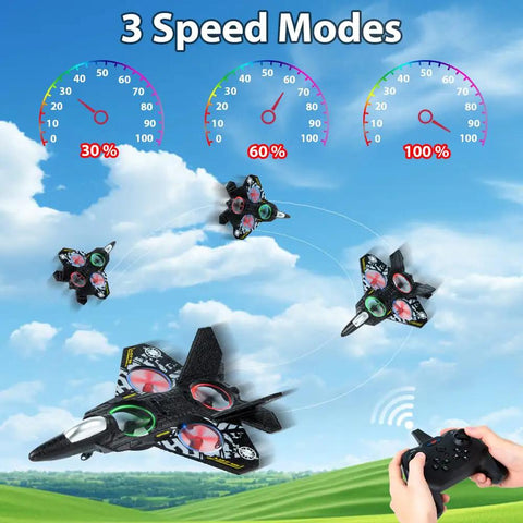 Remote Control Airplane For Kids And Beginners With LED Lights 360 Degree Flips And Stunts Fighter Jet RC Plane at three speeds