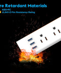 8-Outlet Surge Protector Power Strip With Flat Plug And 4.5 Foot Extension Cord, highlighting fire-resistant material