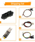 Compact Lidar Sensor For Drones And Robots With 0.1-12m Range, UART And I2C, cables, USB adapter, and connectors