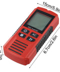 7-in-1 for stud Finder Wall Scanner LCD Display Deep Scan 7-in-1, red handheld tool with LCD, dimensions shown.