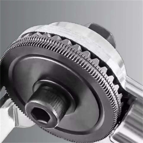 Close-up of a Heavy Duty Drill Nibbler Sheet Metal Cutter Attachment showing titanium gears for electric drills with burr-free cuts.