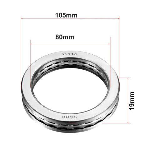 uxcell 51116 thrust ball bearing, chrome steel, 80x105x19 mm, ABEC3, single row, front view