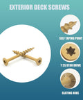 Exterior Deck Screws Kit 400 Pcs Size 8 X 1 Inch Yellow Ceramic Coating For Outdoor Wood Projects And Deck Builds