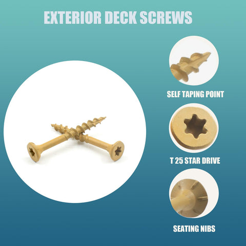 Exterior Deck Screws Kit 400 Pcs Size 8 X 1 Inch Yellow Ceramic Coating For Outdoor Wood Projects And Deck Builds