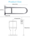 Diagram showing dimensions of the Sturdy 23.6 Inch Stainless Steel Toilet Grab Bar With Flip Up Design For Bathroom Safety and toilet setup.