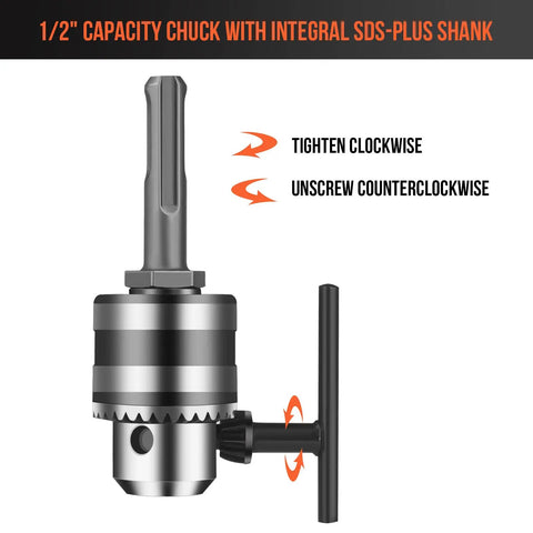 Cordless Rotary Hammer Drill With Brushless Motor 21V SDS Plus Hammer Drill showing chuck tightening mechanism