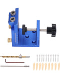 Rock Solid Oblique Hole Locator And Pocket Hole Jig Kit for Precise Woodworking Joint Alignment with tools and accessories.