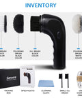 Portable Electric Shoe Cleaner And Polisher Brush Kit For Sneaker Upkeep With Dual Brush Heads and accessories displayed.
