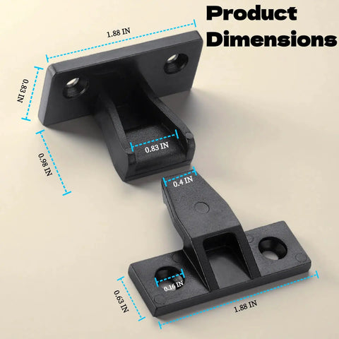 Top Shelf Invisible Panel Connectors With Forty M4 Stainless Steel Screws For Cabinets Drawers And Furniture Set Up Rock Solid ABS Plastic hidden fasteners with product dimensions.