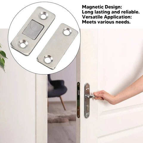 Slim Magnetic Door Catch Kit In Stainless Steel 8 Pack Cabinet Latch with adhesive or screw mount visible