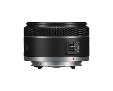 Side view of Ultra Wide Angle Prime Lens 16mm F2.8 STM for EOS R Series Mirrorless Cameras, lightweight and compact design.
