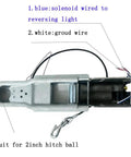 Side view of a 2-inch hitch ball surge brake actuator assembly with wiring and metal housing