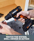 Hand holding 20V Cordless Drill Driver with 84 Piece Accessory Kit, Variable Speed, Lightweight Design, 3 8 Inch Keyless Chuck