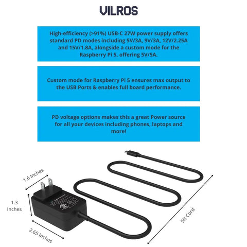 USB-C power supply included in Raspberry Pi 5 Starter Kit MAX With 8GB RAM, 128GB Preloaded MicroSD, Case, Power Supply And Cooling.