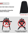Waterproof Outdoor Grill Cover For Woodfire Pro XL Models OG321 701 751 850 951 And Artisan Pizza Oven OO101 MO201 On XSKUNSTAND Stand All Weather Shield For OG300 700 800 900 OO100 MO200 showing non-fit with side tables.