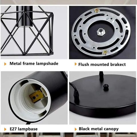 Vintage Industrial Pendant Light 3 Light Cage Shade Adjustable Mini Hanging Ceiling Fixture with E26 Base Black details