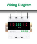 63A 110V Automatic Manual Transfer Switch With L1 Priority Phase Selector LED Display, wiring diagram visible, DIN rail mount