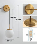 Brushed Gold Modern Wall Sconces Set Of Two With Milky White Hanging Globe Glass Shade Indoor Wall Lighting dimensions view