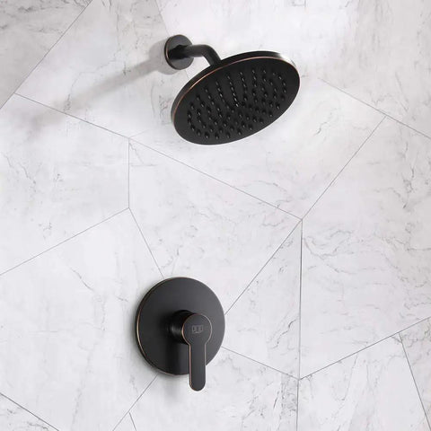 Oil Rubbed Bronze Shower Faucet Set With 8 Inch Rainfall Head And Handle, Wall Mounted Single Function Trim Kit, modern style