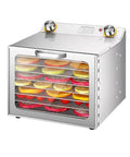 Electric Food Dehydrator With Multi Layer Racks 6 8 12 Layer Capacity 400 Watt 0 To 12 Hour Timer 35 90 C Temperature 6 Inch Fan And 360 Degree Air Flow For Fruits Vegetables Meat And Seafood, shown with fruit slices on racks.