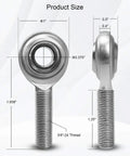 2 Pack 3/8 x 3/8-24 Heim Joint Rod End Kit For Panhard Bar, Beefy Heavy Duty Steel, Chrome Coated 52100 Bearing Balls, Silver Zinc Finish, High Load Capacity Up To 7,605 Pounds, size chart