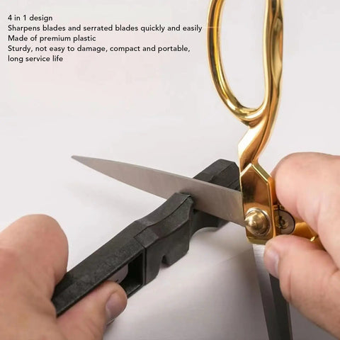 Using 4 In 1 Blade Sharpener With Glass Cutter, Quick Easy Edge Polishing For Axes Hoes Scythes And More on scissors close-up