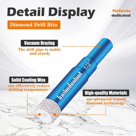 7 Piece Diamond Drill Bits Set For Tiles And Stone, Pro Grade Tile Drills For Ceramic Glass Porcelain Marble Granite, Blue Dry