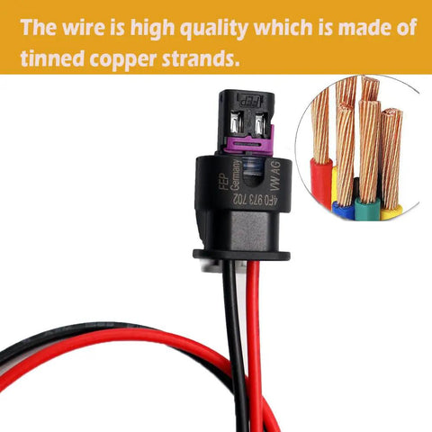 Close-up of 2-Way Side Marker Light Connector Harness Kit for 2016-2023 Challenger with tinned copper strand wires.