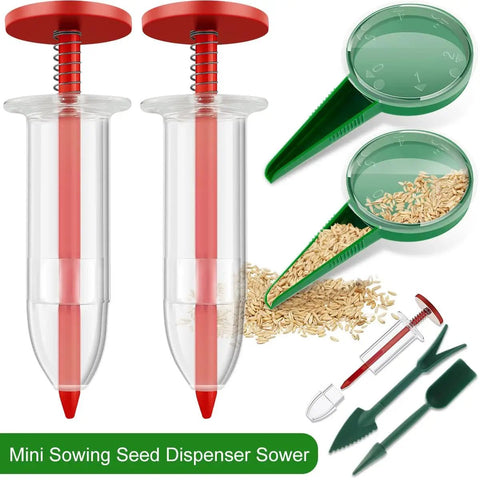 Six Piece Mini Seed Dispenser Set Handheld Seed Planter Tools For Precise Planting In Gardens And Lawns Includes Dibber And Widger