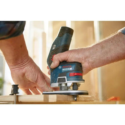 Lightweight 12V Max EC Brushless Palm Edge Router Bare Tool in use for edge routing on wood surface