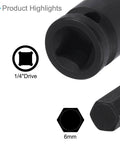 Impact Hex Bit Socket 6mm Metric 35mm Long Chrome Molybdenum Steel One Piece Construction One Quarter Inch Drive Impact Socket