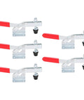 Heavy Duty Quick Clamp 5 Pack Set For Welding And Auto Works With Galvanized Steel Build, red handled clamps on a white background.