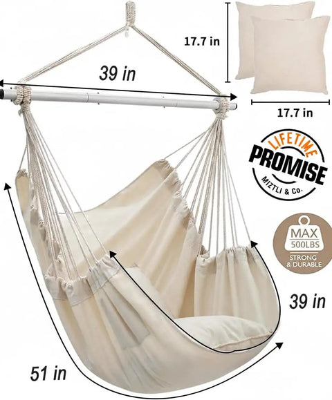 Heavy Duty Hammock Chair With Two Cushions And Protective Waterproof Cover For Indoor And Outdoor Relaxation Steel Spreader Bar