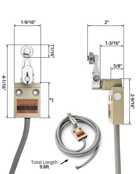 Heavy Duty Waterproof TZ 3104 Roller Lever Limit Switch 2 Pack With 3m Cable Momentary Action SPDT 1NO 1NC Aluminum Shell dimensions