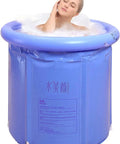 Person relaxing in blue Portable Inflatable Ice Bath Spa Tub For Indoor And Outdoor Use Unisex Freestanding 3 Layer PVC Bath