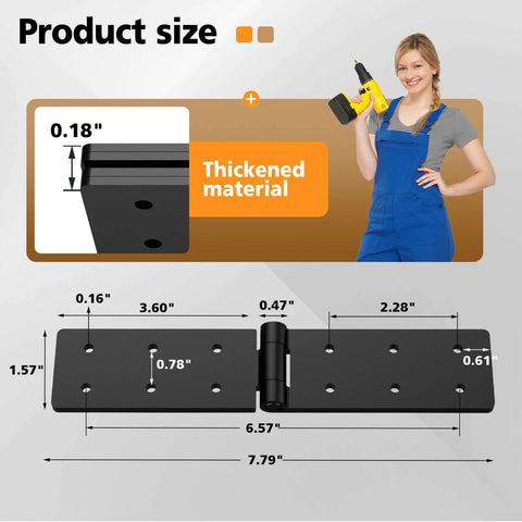 Killer Heavy Duty Gate Hinges With Screws Double Layer Steel Door Hardware, showcasing size dimensions and thick material for durability.
