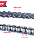 Front 420 Jackshaft Chain 42 Links Mini Bike Drive Chain Heavy Duty with size measurements highlighted