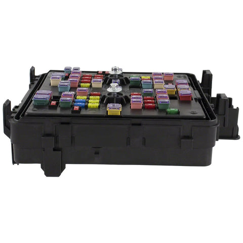 Genuine OEM Fuse Panel And Relay Junction Block For 2021 To 2022 Ford Super Duty 6.7L PowerStroke Diesel with colorful fuses.