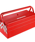 Heavy Duty 18 Inch Cantilever Tool Box With 5 Tray Foldout Organizer Metal Red Storage Case for Easy Access and Smart Organization