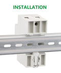 Heavy Duty Adjustable Digital Voltage Protector For AC 120v Single Phase Circuits With Over Under Relay 63a mounted on a DIN rail.