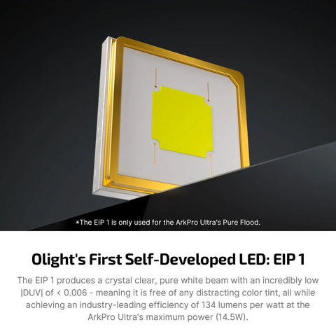 Olight's EIP 1 LED chip used in ArkPro Ultra EDC Flat Flashlight Delivering 1700 Lumens White LED With UV And Green Beam