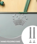 Folding Fan Shaft Rivet Nail And Nut Repair Kit 25mm Set For DIY Hand Fans Folding Paper Fans And Dance Fans Includes Rivets Nuts And Hardware For Quick Easy Fixes And Pro Level Repairs, 25mm metal rivets and nuts laid out for folding fan shaft repair