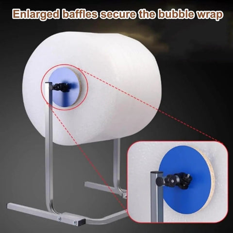 Enlarged baffles on Rock Solid Vertical Bubble Wrap Dispenser Stand fits twelve to sixty inch rolls, secure bubble wrap in galvanized steel holder.