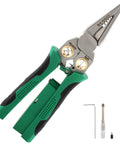 Eight In One Wire Stripper With Voltage Tester for Electricians, heavy duty crimping tool with green handle for 10 to 24 AWG.
