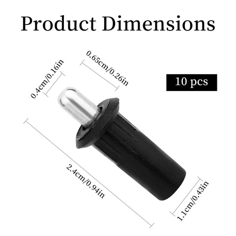 Close-up view of a single pin from the 10 Pack Spring Loaded Cabinet Door Repair Pins For Shutters Doors And Windows Durable Plastic And Metal Telescopic Damper Pins Must Have Furniture Fittings Connector Replacement Hardware For Indoor And Outdoor Use, showing dimensions and details.
