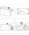 Technical drawing of Axial Compatible RC Car Repair Kit With 12KG Metal Gear Servo, 180 Degree Rotation, Aluminum Housing measurements.