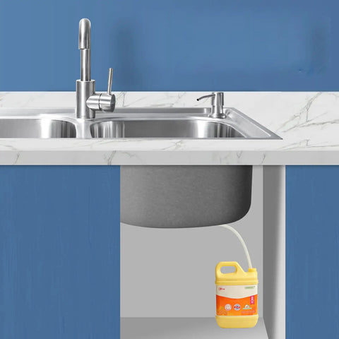 Built In Kitchen Soap Dispenser With 47 Inch Extension Tube No Refills Needed Durable 304 Stainless Steel Brushed Nickel Finish Easy Pump For Large Soap Bottles Fits Under Sink Or On Countertop, shown installed under the sink with extension tube in a modern kitchen.